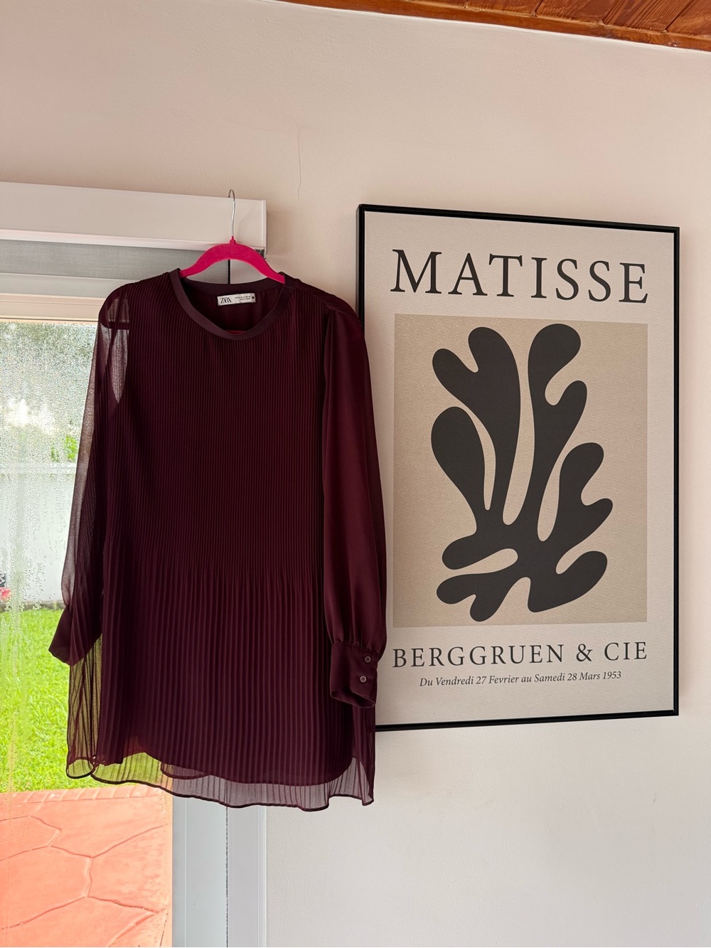 Zara Pleated Long-Sleeve Blouse in Deep Wine